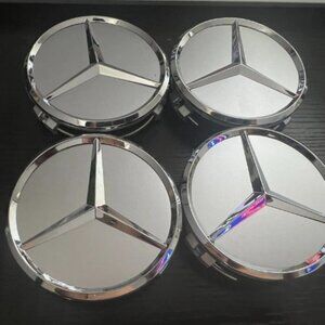 NEW Silver Chrome Mercedes Wheel Hubcaps 75mm